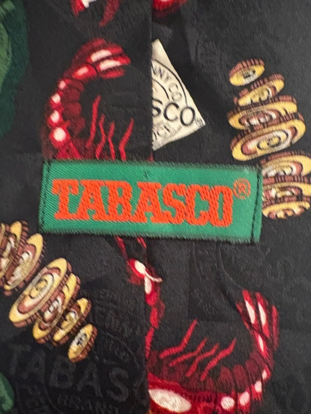 Vintage Tabasco Seafood Boil Silk Necktie Black